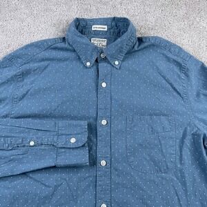 J Crew Shirt Mens Medium Blue Dots Slim Untucked Secret Wash Organic Cotton